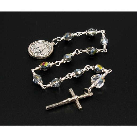 Handmade Miraculous Medal One Decade Rosary Silver Plate Unbreakable Wire Wrap - Picture 5 of 10